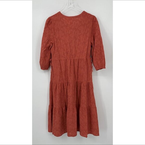 Marine Layer Willow eyelet dress mineral red shirt cotton midi pockets new Large - Picture 5 of 6